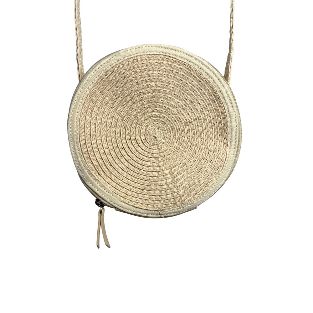 Divided Round Zip Close‎ Woven Light Color Straw-Like Purse/Bag Pre-owned